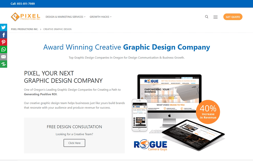 interfaz de la empresa de diseño web pixel productions inc