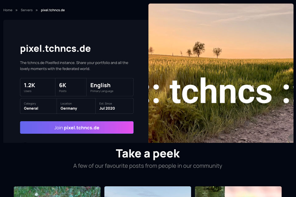 pixelfed social media for artists interface