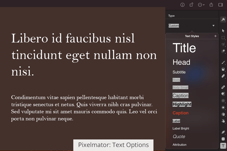 أداة النص pixelmator