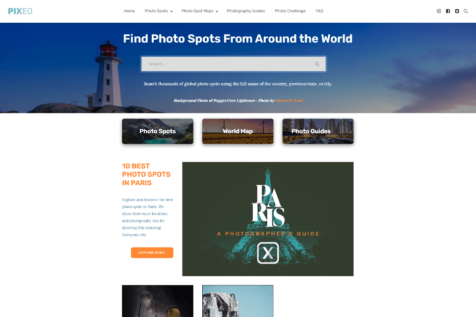 pixeo collection of photo spots interface