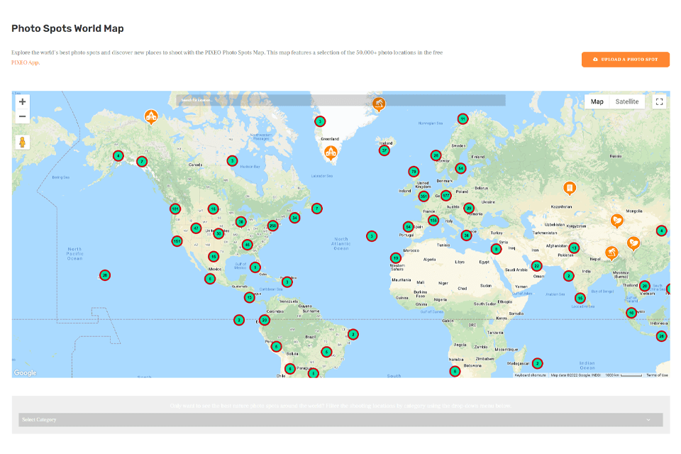pixeo collection of photo spots map