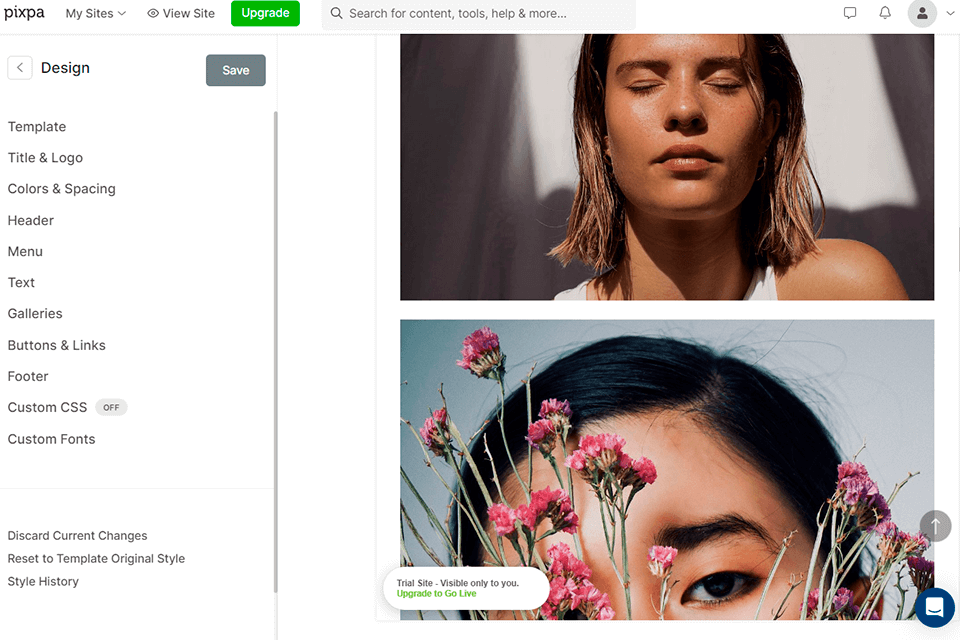 interfaz de la aplicación para compartir fotos pixpa