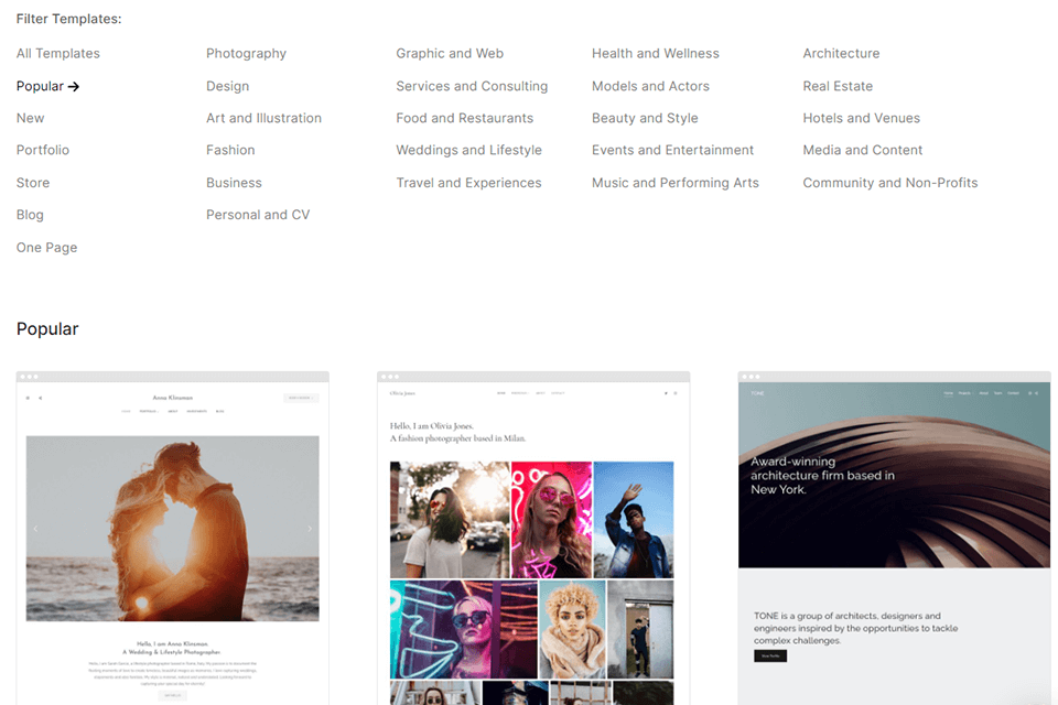 pixpa portfolio website builder interface