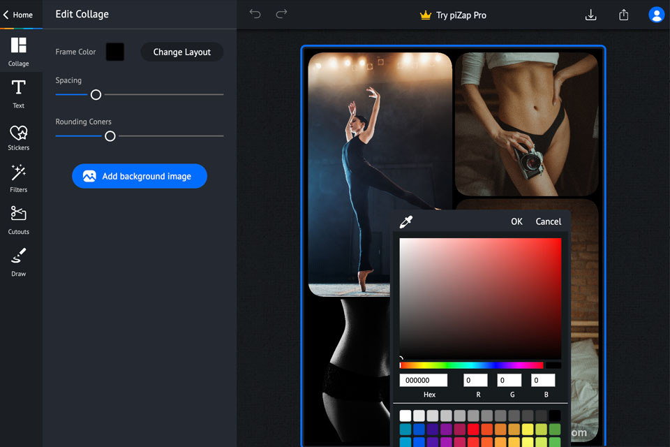 pizap free collage maker interface
