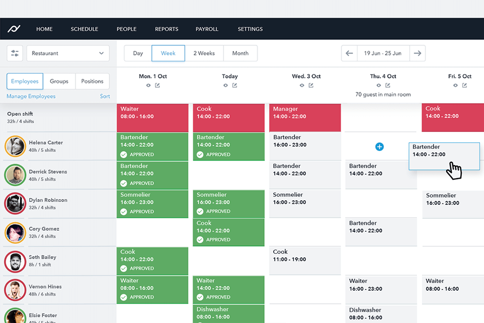 planday restaurant schedule software interface