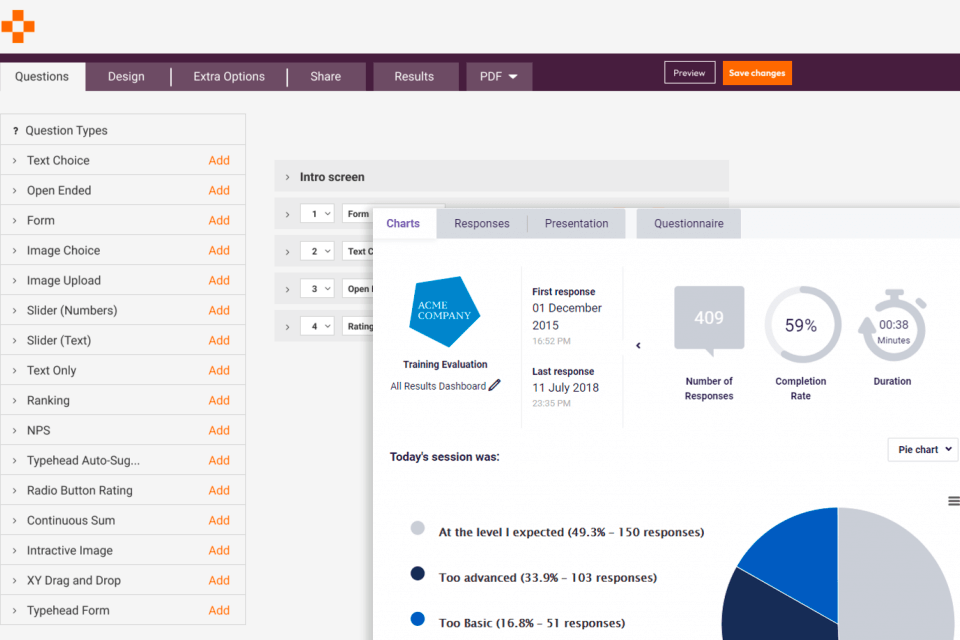 pointerpro interfaz del creador de cuestionarios en línea