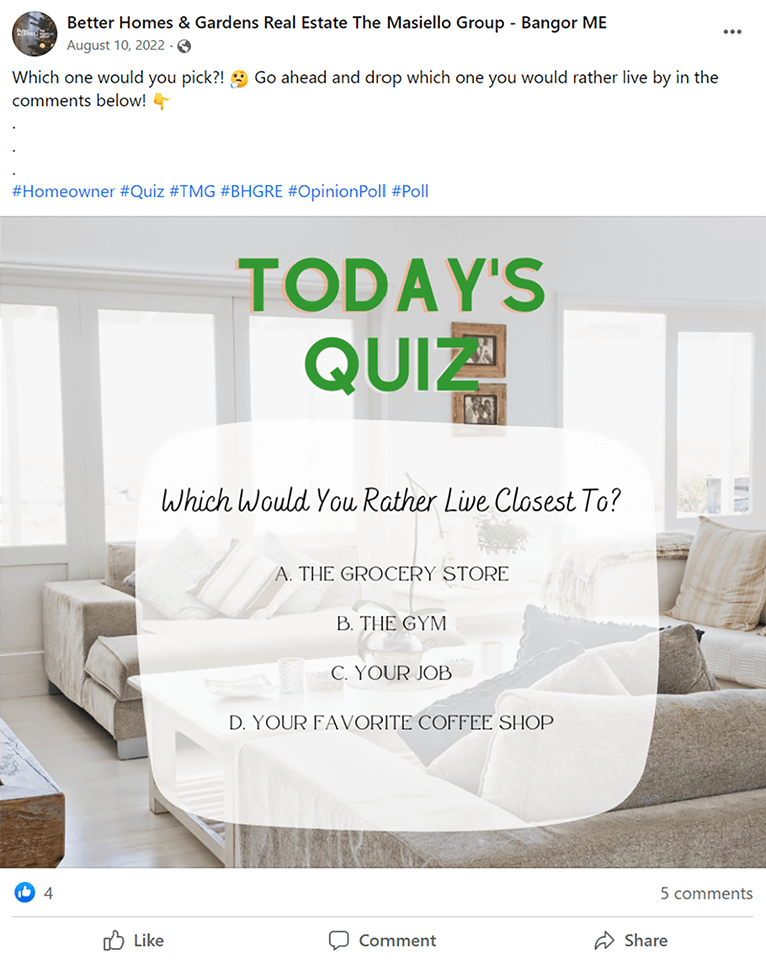 polls and quizzes for real estate facebook post