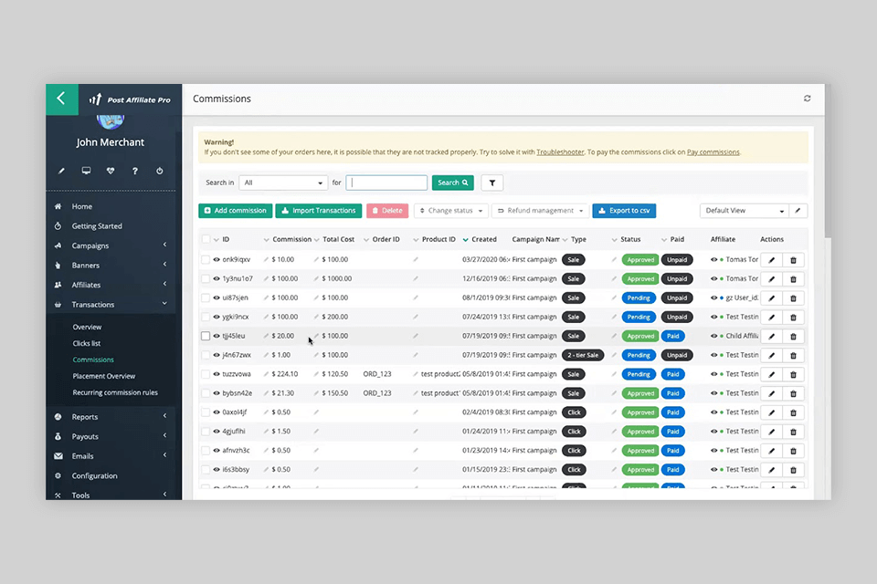 post affiliate pro affiliate marketing software interface
