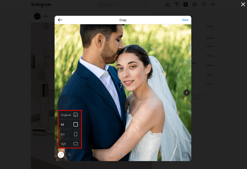 post multiple pictures in instagram cropping