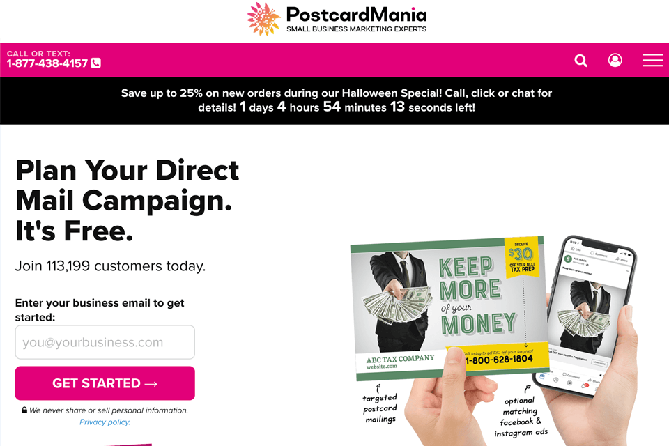 postcardmania direct mail company interface
