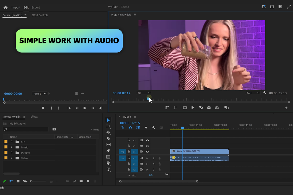 premiere pro editing gopros audio interface