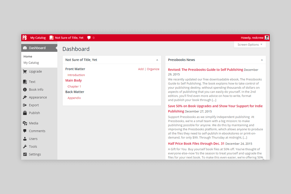 pressbooks ebook software interface