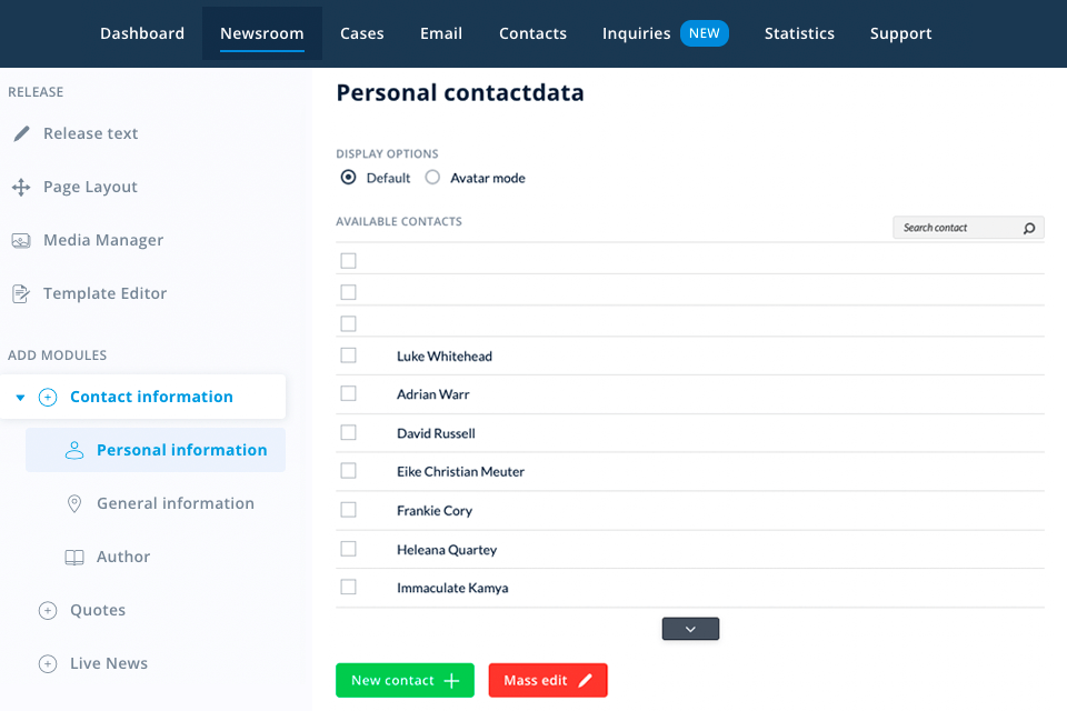 presspage online newsroom software interface