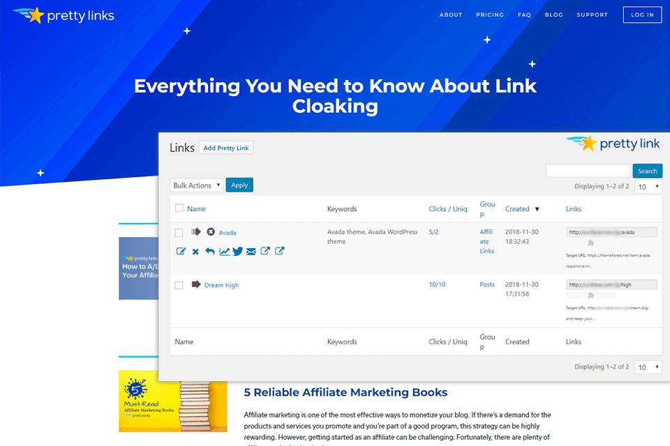 pretty links wordpress plugin for blogs interface