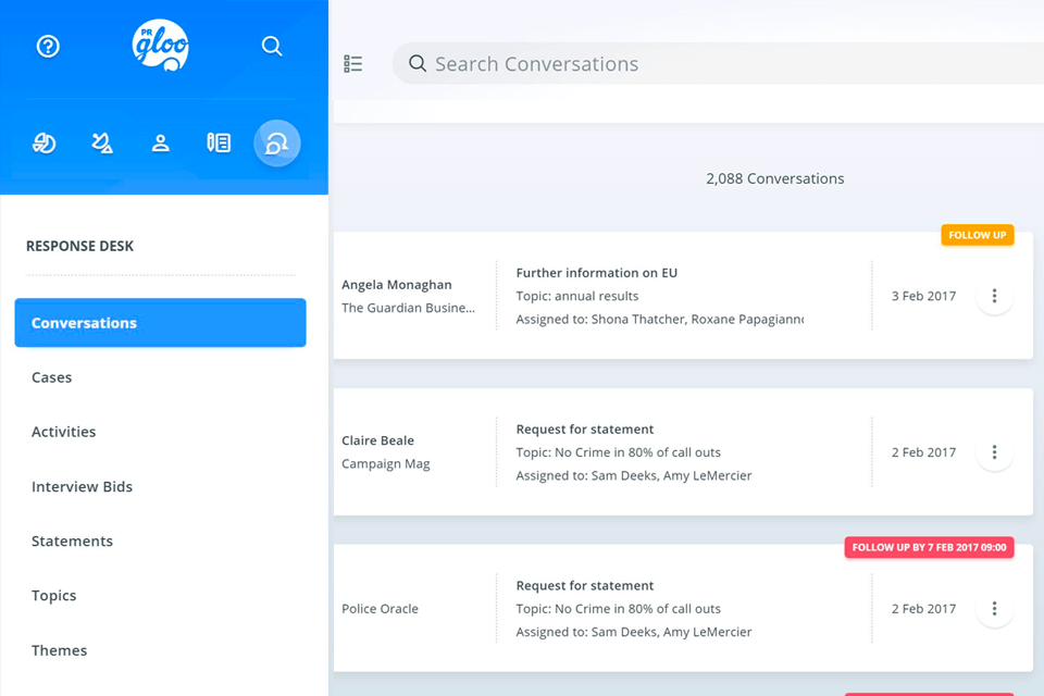 prgloo online newsroom software interface