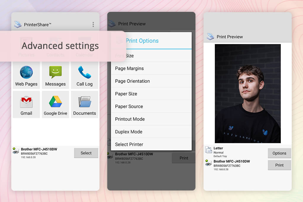 printershare mobile print interface