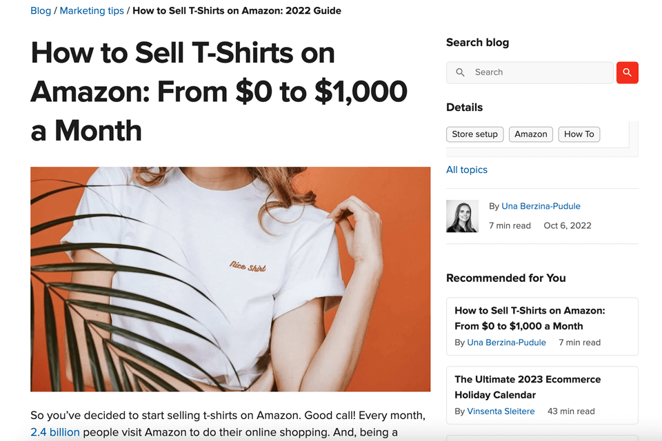 printful ecommerce blog interface