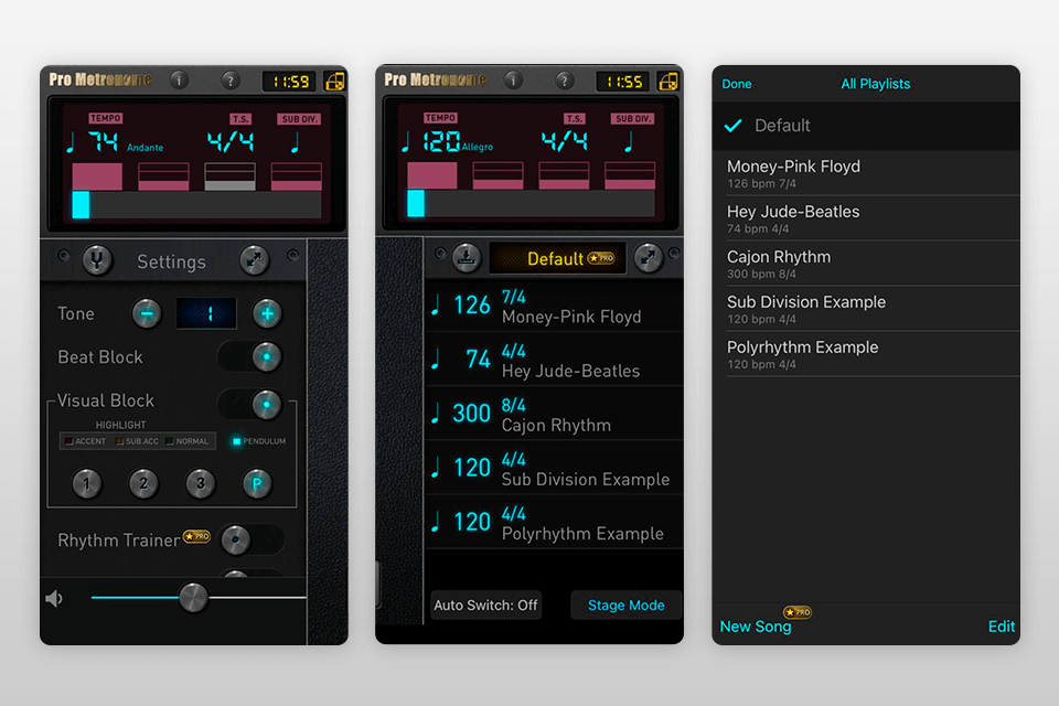 pro metronome app for drummers interface