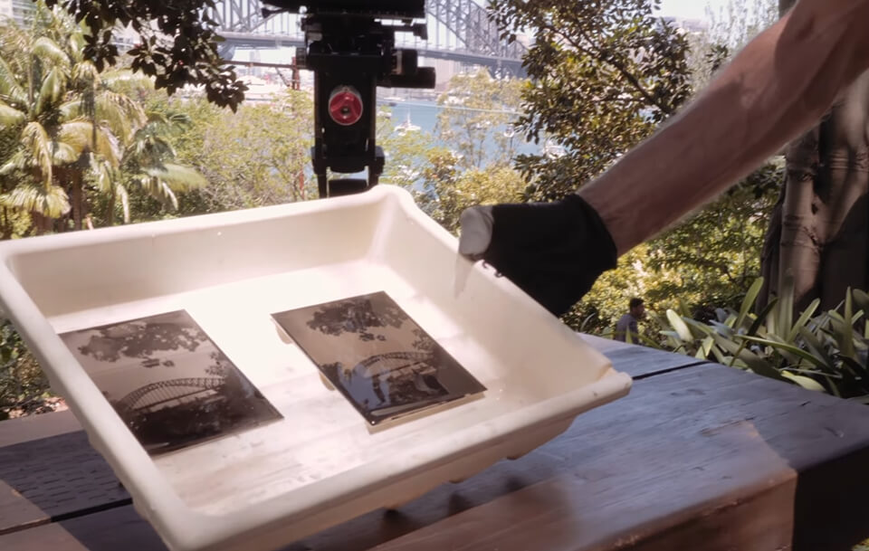 process of taking tintype photog plate getting dry