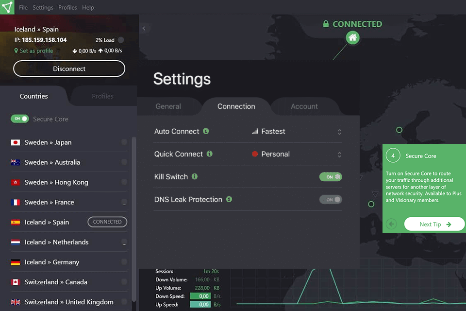 واجهة protonvpn