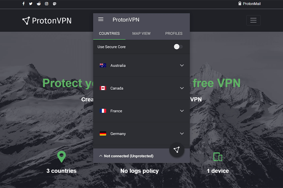 واجهة protonvpn