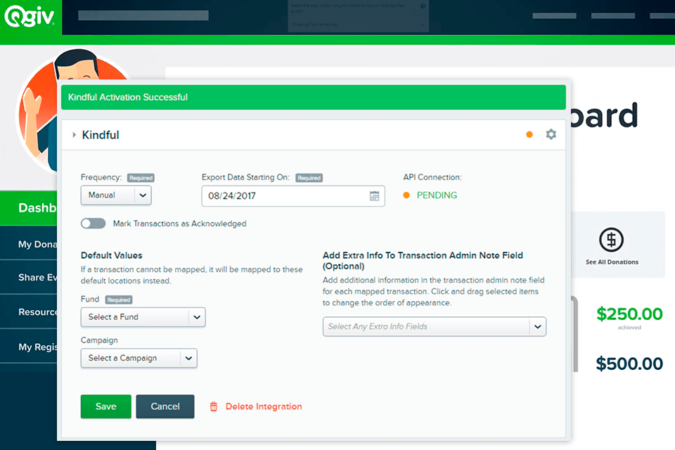 qgiv nonprofit software interface