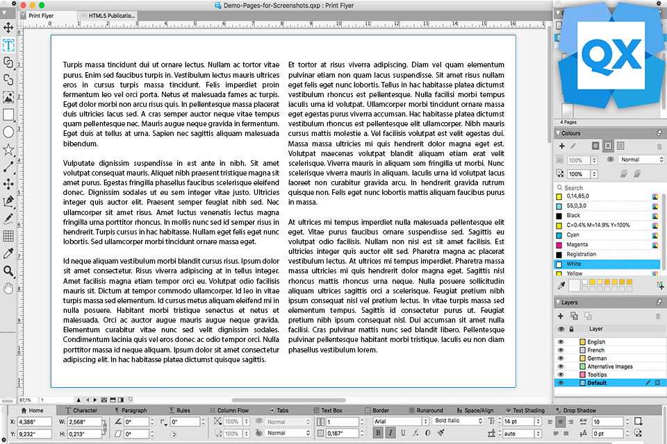 quarkxpress interface