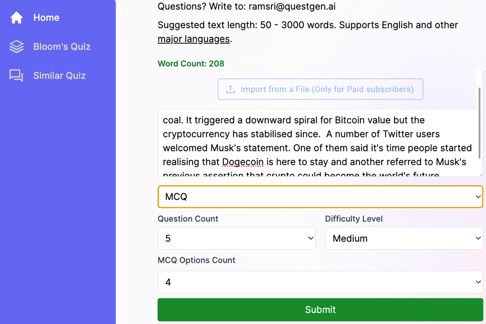 questgen generate question interface