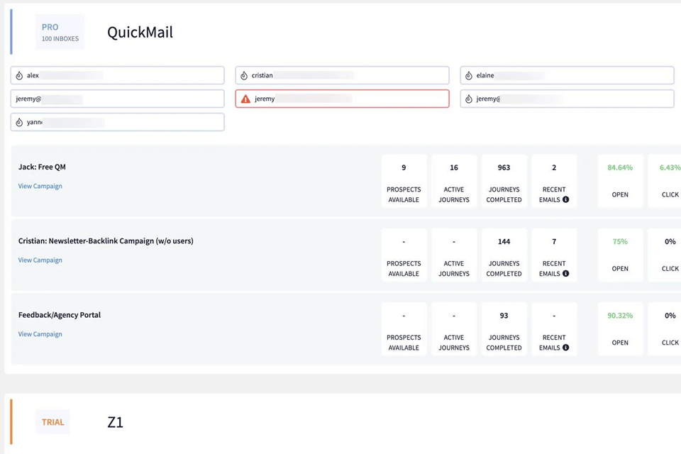 quickmail cold email software interface