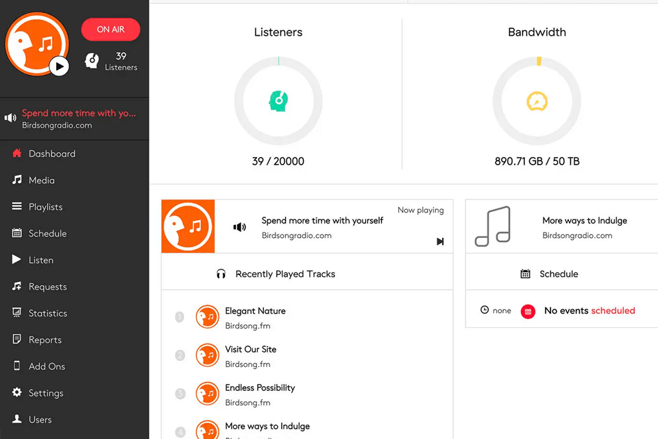 radio co interface dashboard
