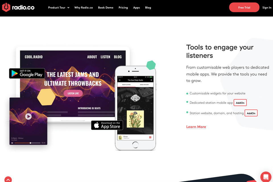 radio co interface website builder