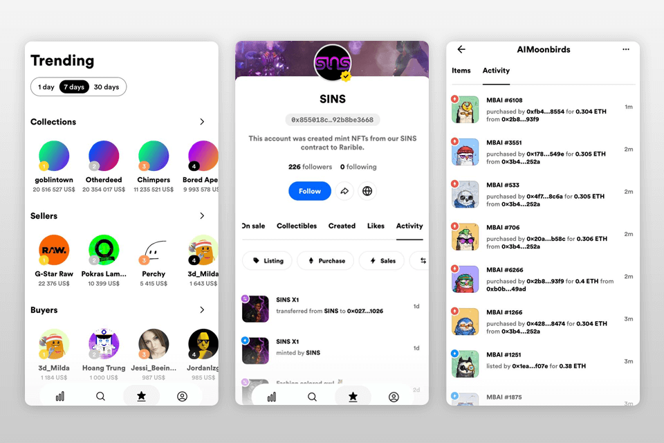 rarible nft app interface