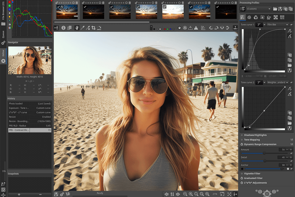 rawtherapee linux photo editor interface