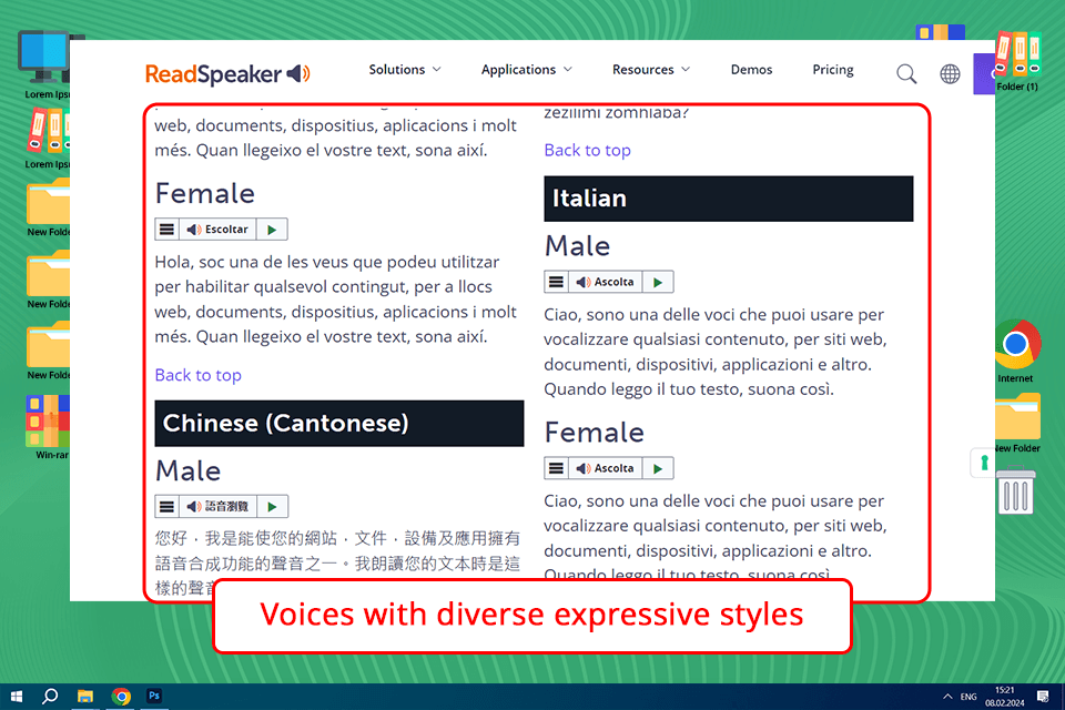 readspeaker voice cloning software interface