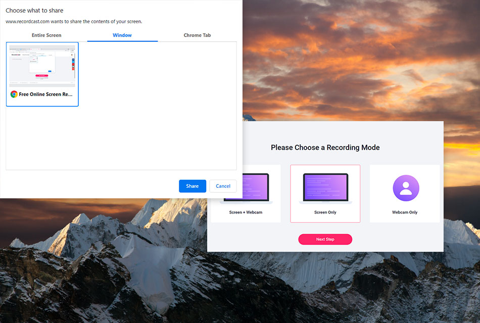 recordcast screen recorder for chromebook interface