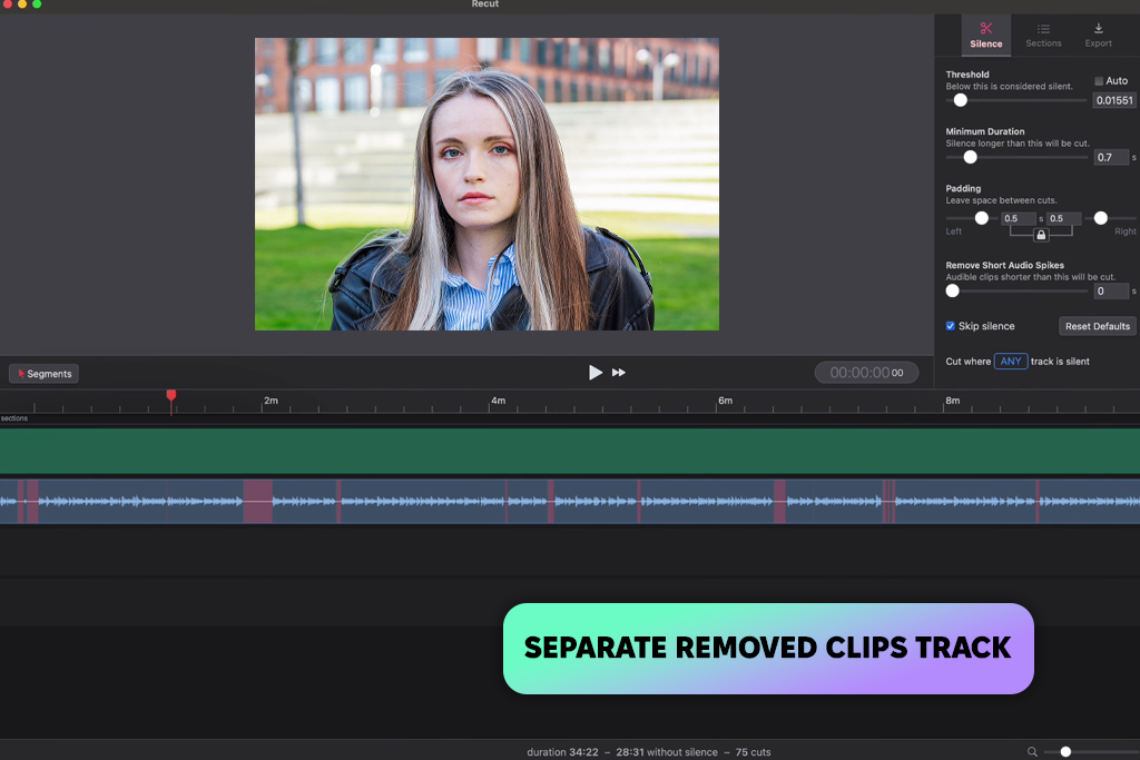 recut ai audio silence remover