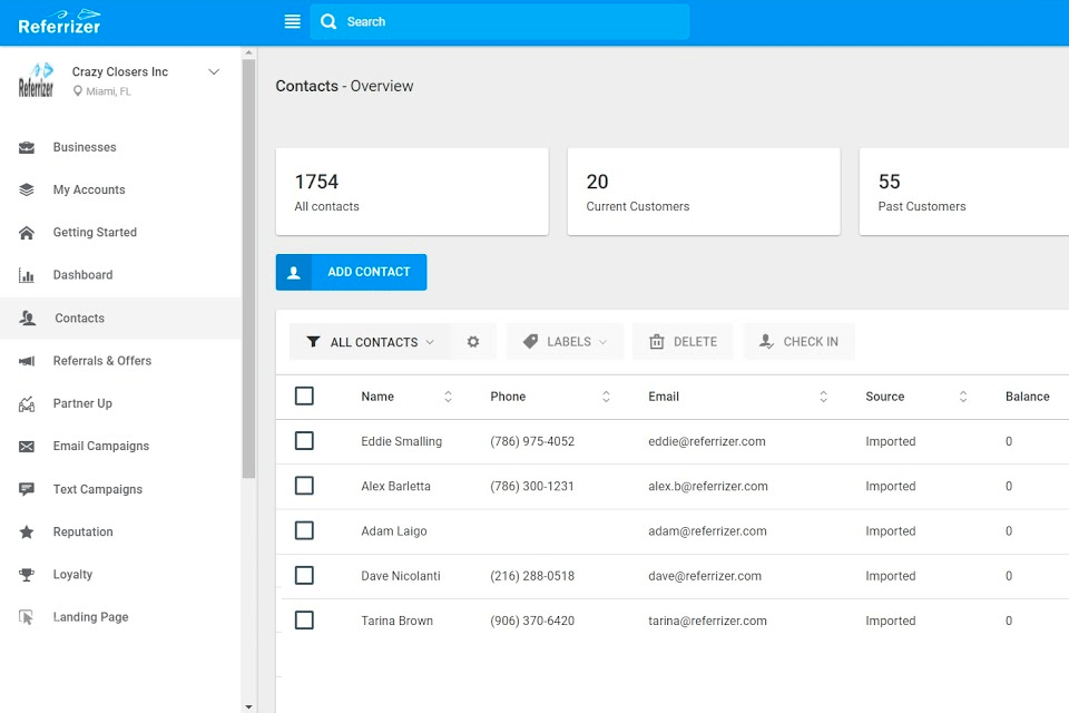 referrizer loyalty program software interface