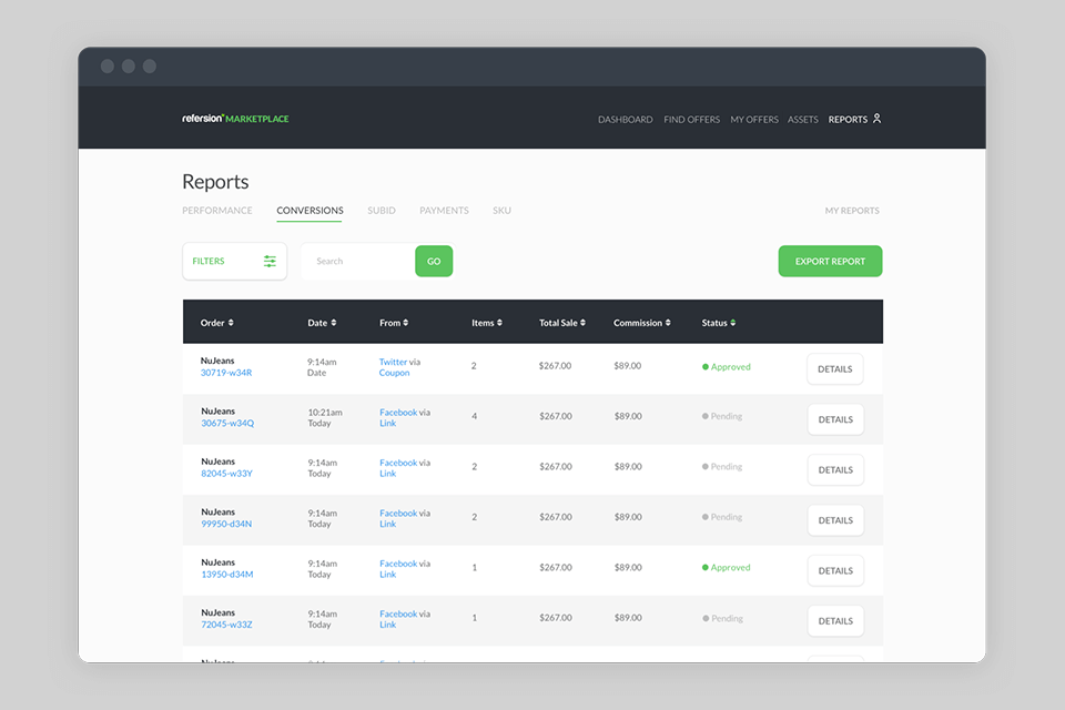 refersion affiliate marketing software interface