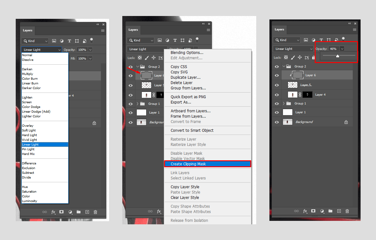 reflection in photoshop change the blending mode