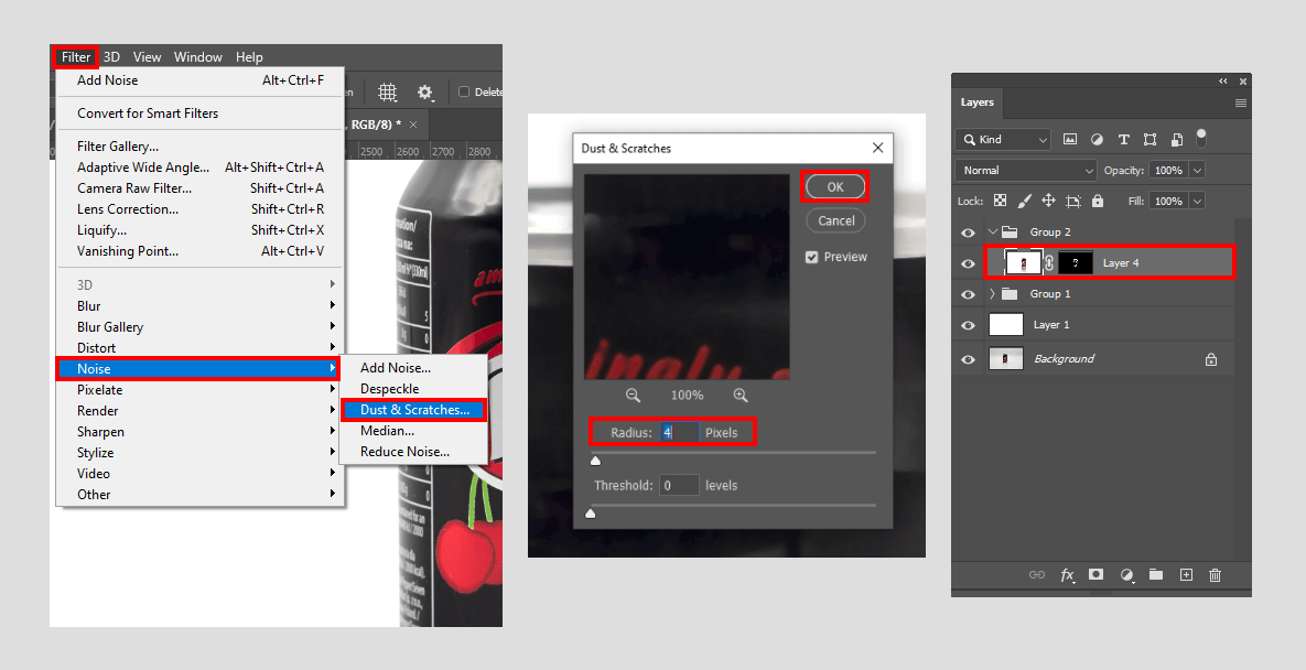 reflection in photoshop clean up object