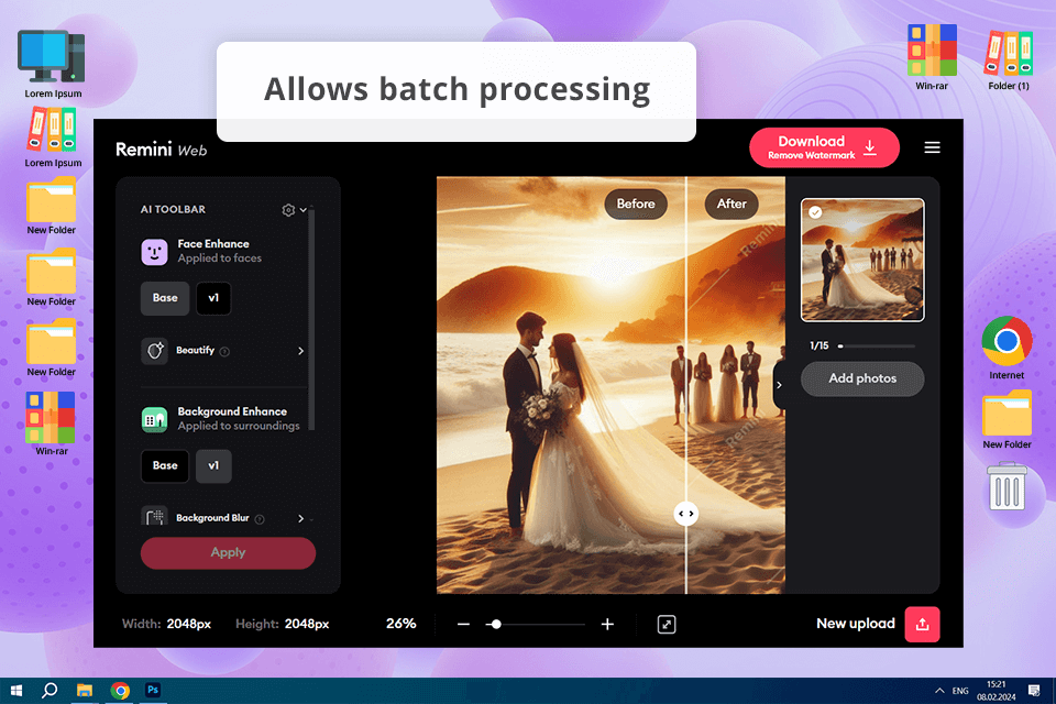 remini ai wedding photo generator interface