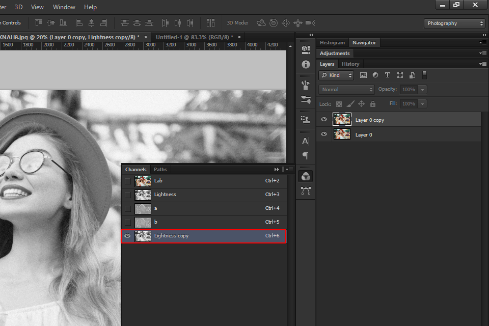 removal noise in photoshop duplicate the lightness channel