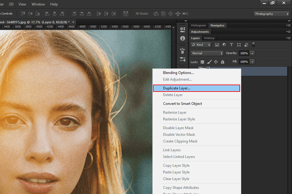 removal noise in photoshop duplicate the photo