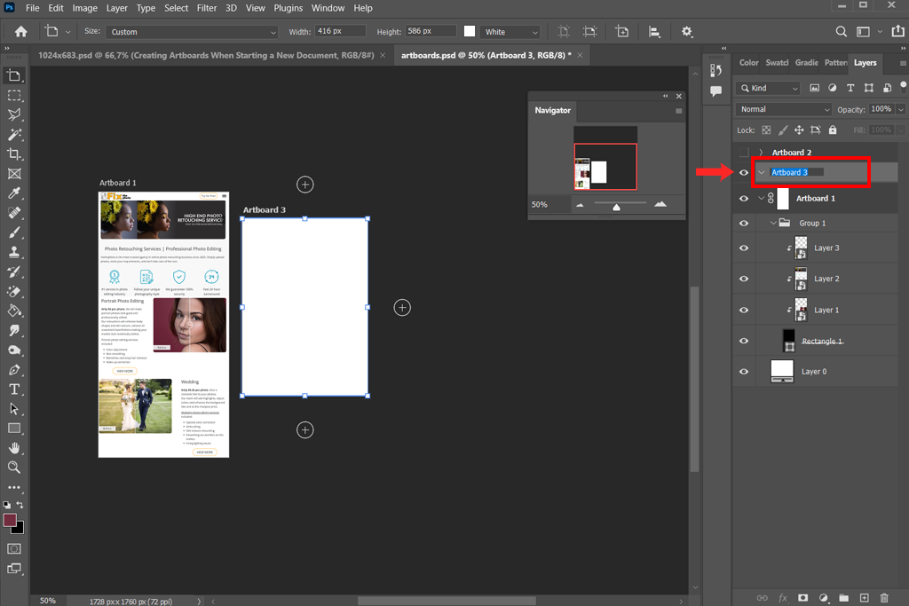 rename and organize artboards in photoshop