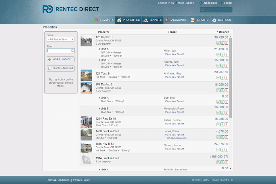 rentec direct property management software interface