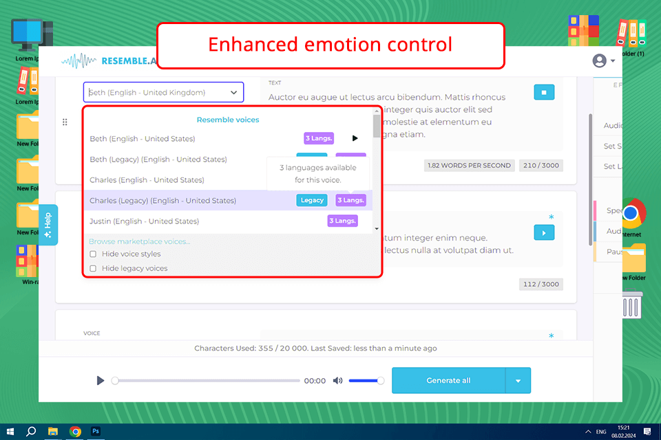 resemble.ai voice cloning software interface