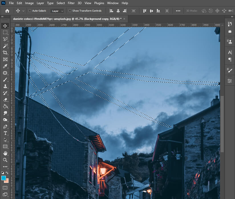 result of removing power lines in photoshop