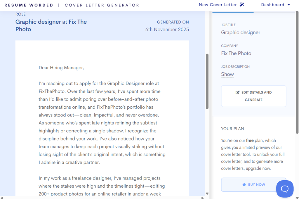 resume worded ai cover letter generator
