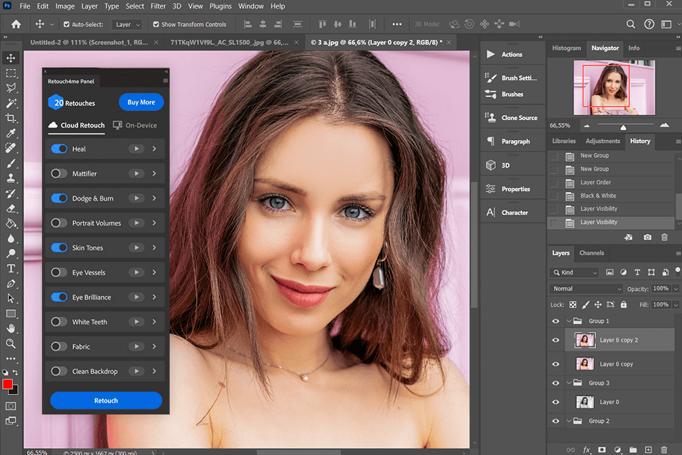 retouch4me photoshop panel interface