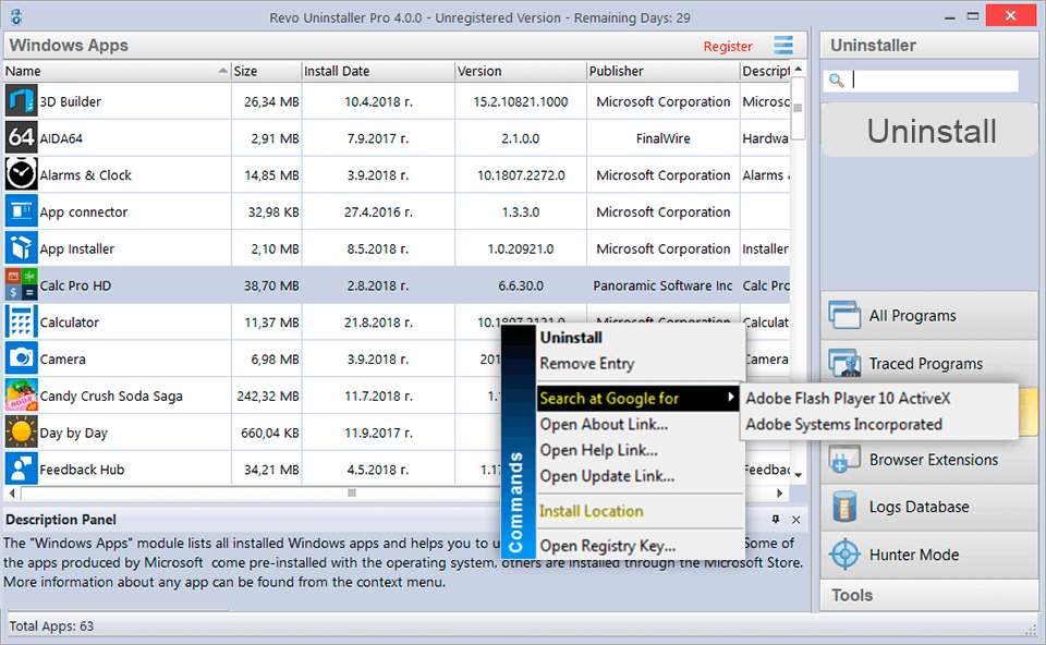 revo free uninstallers interface